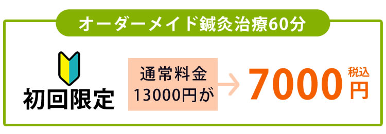 鍼灸治療60分初回限定通常通常料金13000円が7000円（税込）